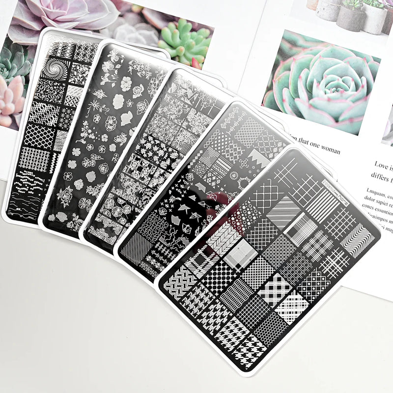 Nail Art Stamping Plate Leaf Flower Geometric Designs Nail Art Template Graffiti Polish Stencils