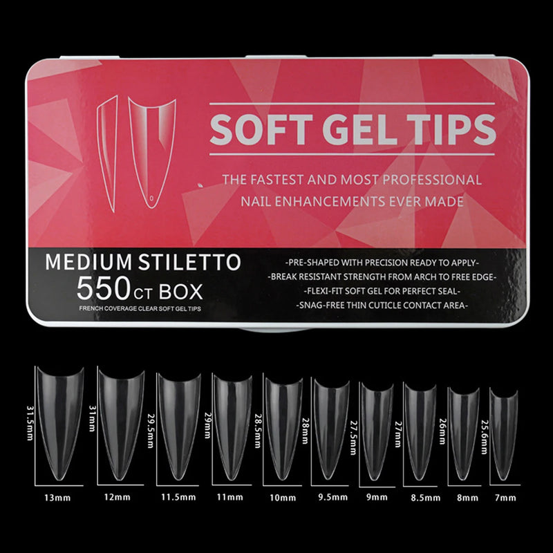 550pcs Soft Gel Coffin Nail Tips – Long Half-Matte Full Cover False Nails for DIY Acrylic Manicures