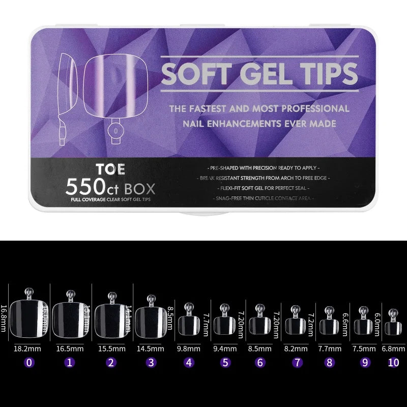 1 Box Clear Long False Nails – Almond & Coffin Soft Gel Tips for Extensions