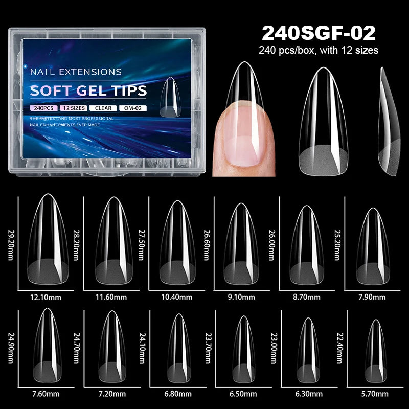 240pcs Luxury Soft Gel False Nail Tips – Semi-Matte Full Cover Artificial Extensions