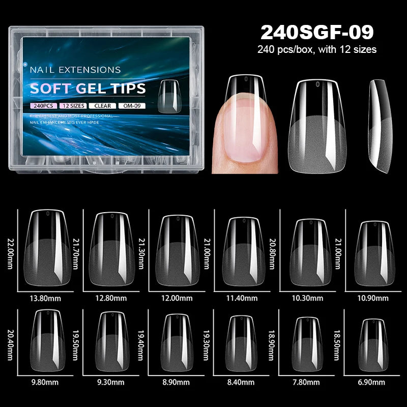 240pcs Luxury Soft Gel False Nail Tips – Semi-Matte Full Cover Artificial Extensions