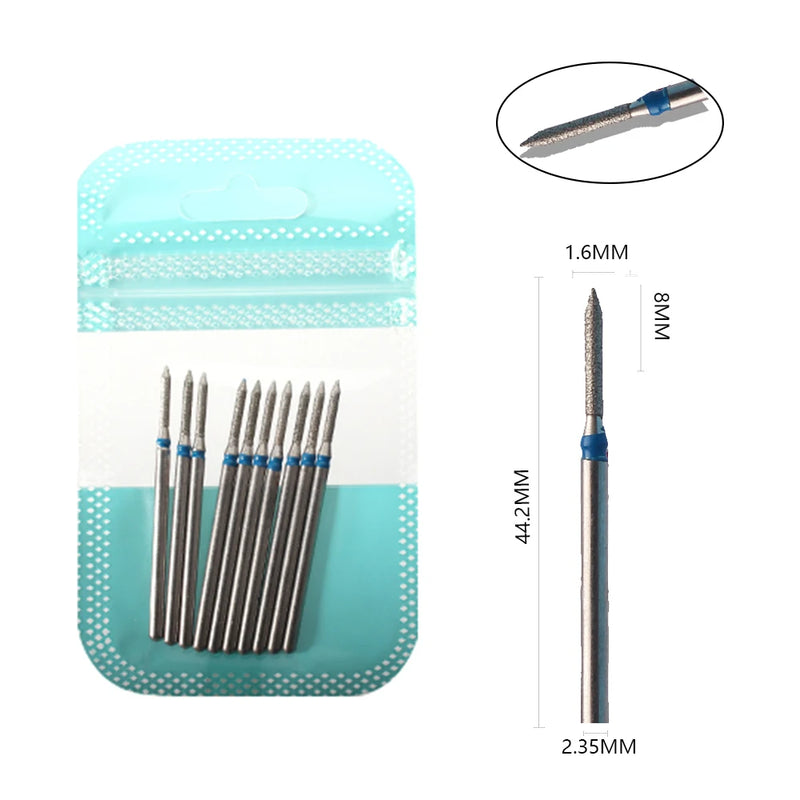 10pcs Diamond Nail Drill Bits Set – 3/32" Electric Manicure & Pedicure Milling Cutter