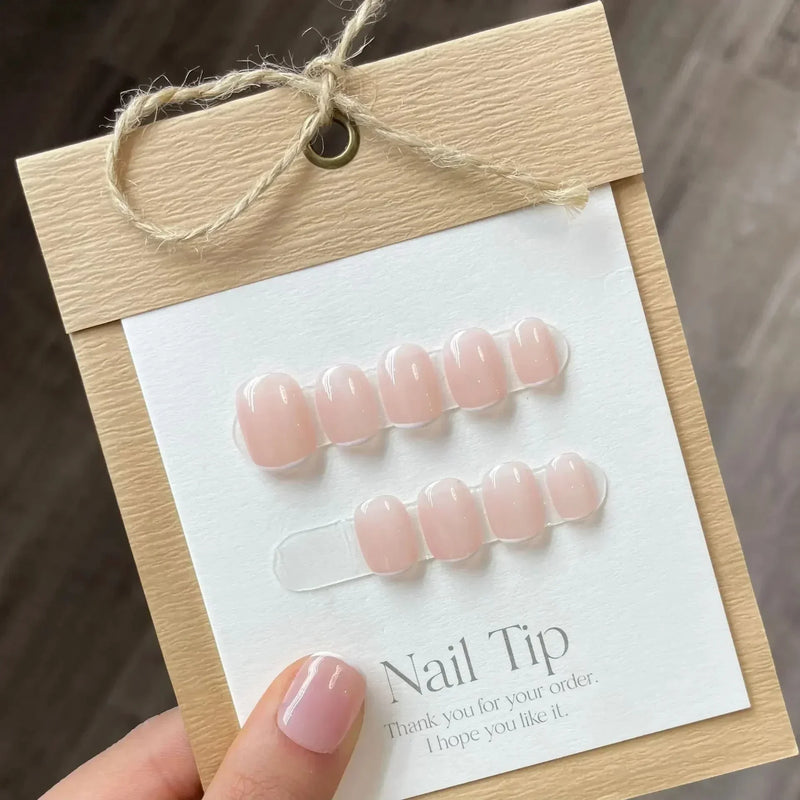 10Pcs Handmade Short Press-On Nails – Pure Colour French Round Full Cover False Nails with Glue