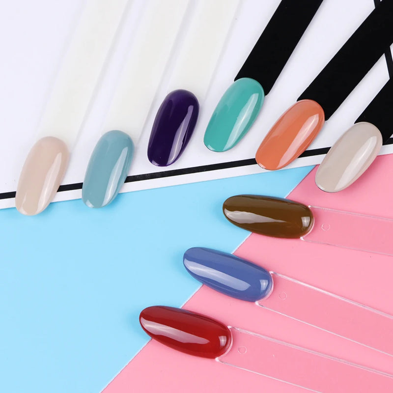 50pcs Fan-Shaped Nail Display Tips – Clear & Natural Colour Swatch Chart