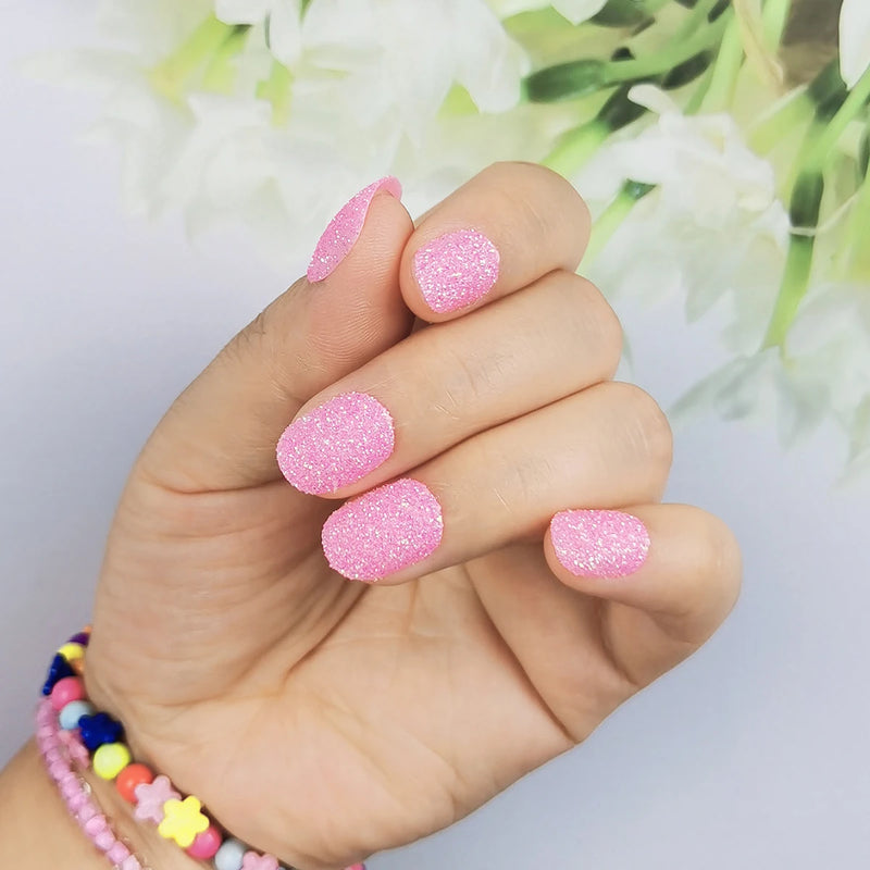 24Pcs Kids Press-On Nails – Glitter Bling Fake Nail Tips, DIY Manicure for Girls Aged 6+