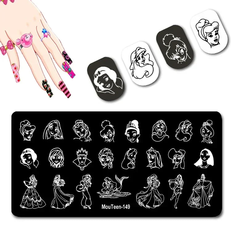 Cartoon Nail Stamping Plate – Stainless Steel Nail Art Template for DIY Manicures (12x6cm)