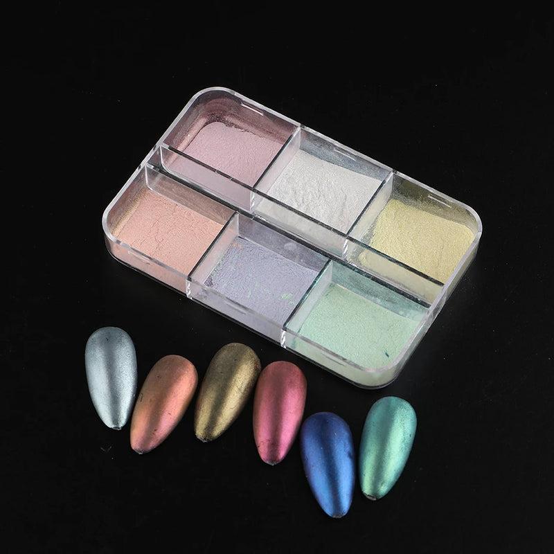 Moonlight Mirror Nail Powder – Aurora Chrome & Pearl Effect Pigment (6 Colours)