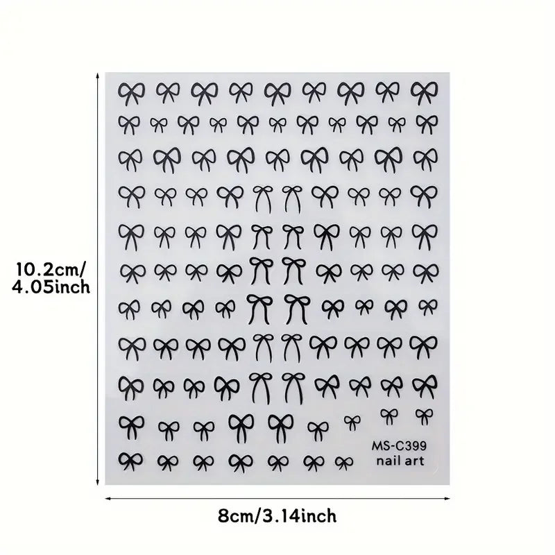 Mini Bowknot Nail Art Stickers – Self-Adhesive Lace Ribbon & Butterfly Decals, Black/White/Pink