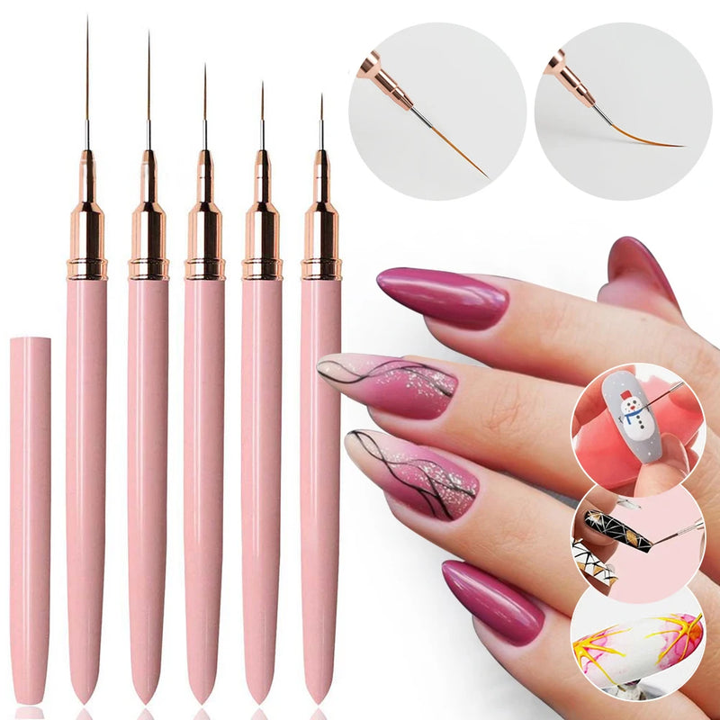 5Pcs Nail Art Sculpture Dotting Pen Set – Dual-Head Silicone Brush for Carving & Painting DIY Nails