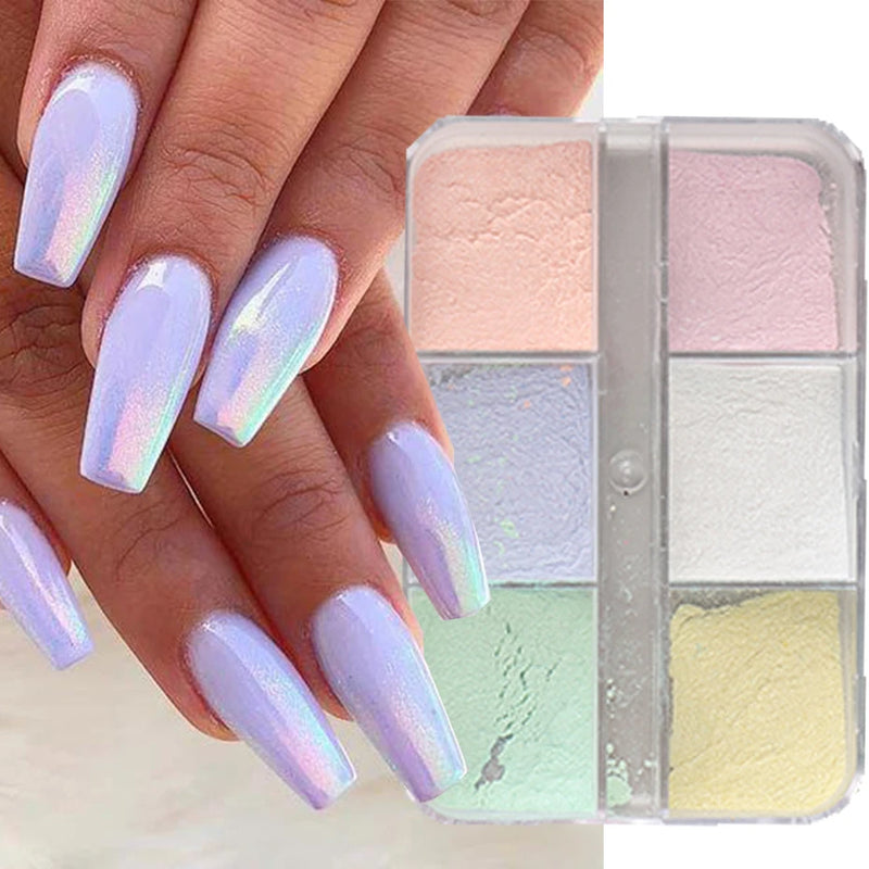Moonlight Mirror Nail Powder – Aurora Chrome & Pearl Effect Pigment (6 Colours)