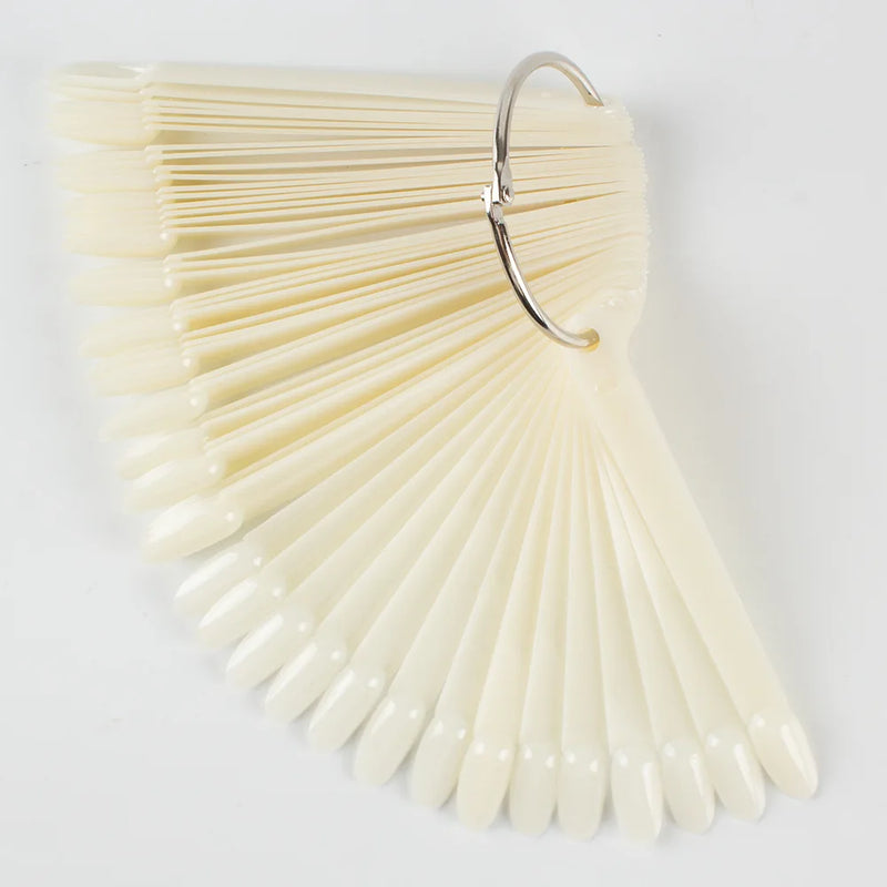 50PCS Clear & Natural Nail Colour Display Tips – Fan-Shaped Practice Palette for Gel Polish