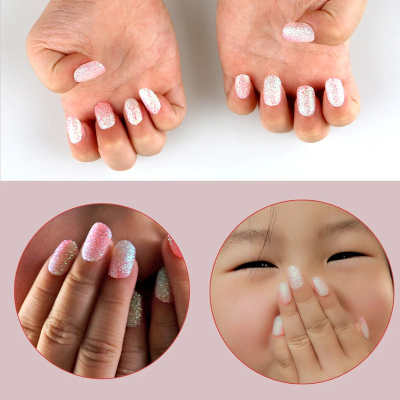 24Pcs Kids Press-On Nails – Glitter Bling Fake Nail Tips, DIY Manicure for Girls Aged 6+