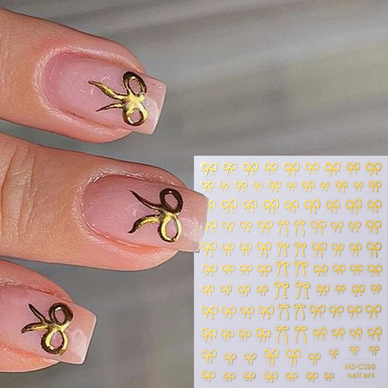 Mini Bowknot Nail Art Stickers – Self-Adhesive Lace Ribbon & Butterfly Decals, Black/White/Pink