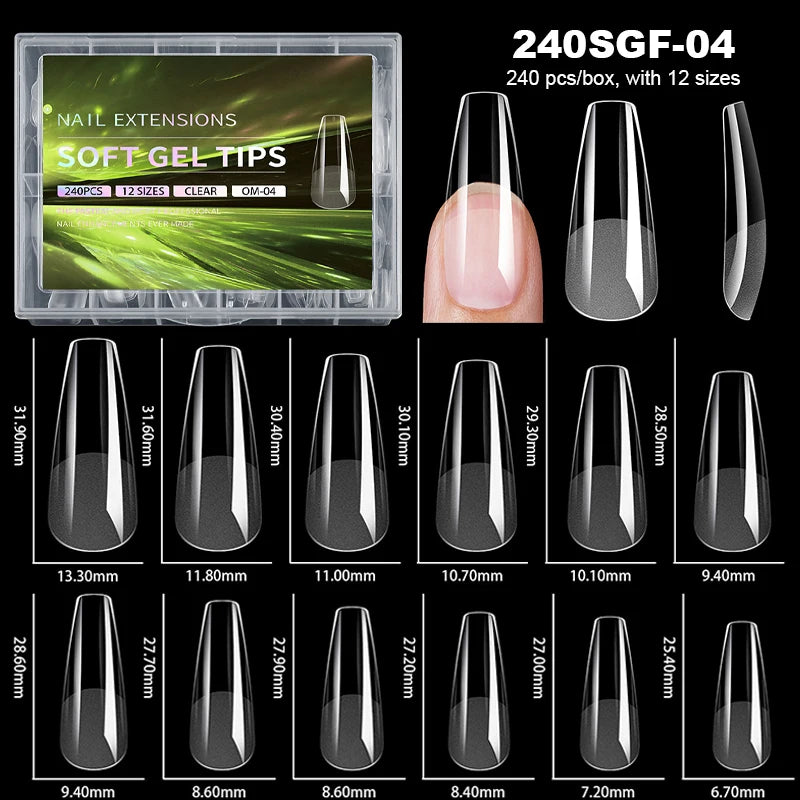 240pcs Luxury Soft Gel False Nail Tips – Semi-Matte Full Cover Artificial Extensions