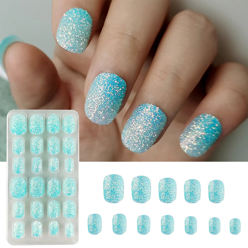 24Pcs Kids Press-On Nails – Glitter Bling Fake Nail Tips, DIY Manicure for Girls Aged 6+