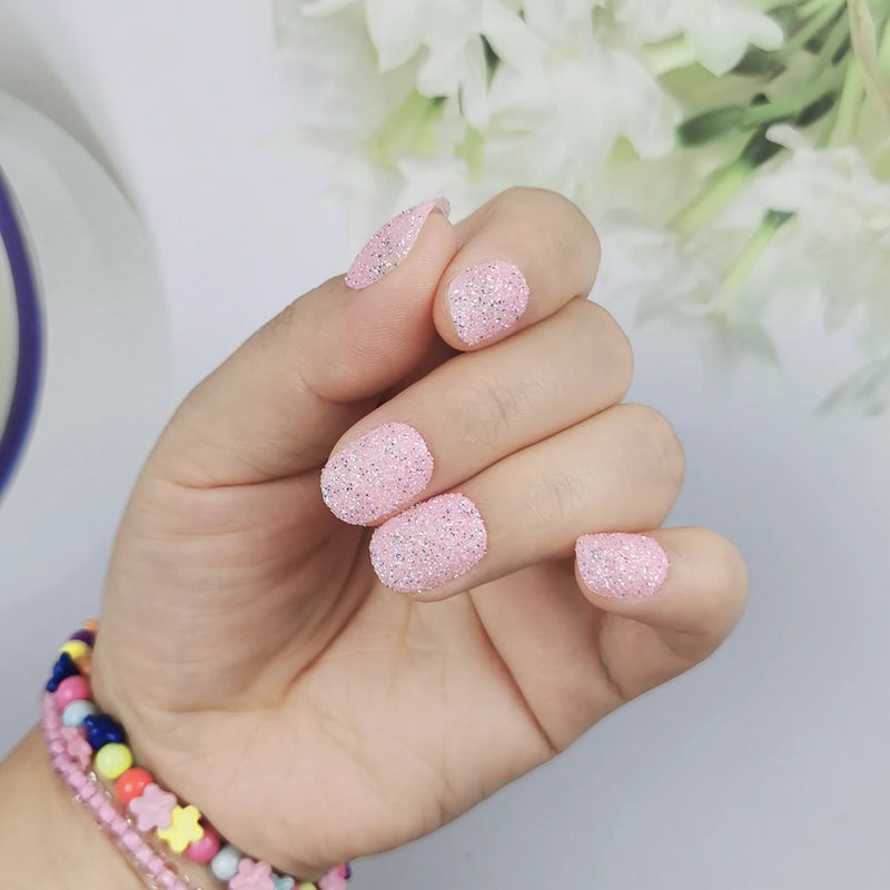 24Pcs Kids Press-On Nails – Glitter Bling Fake Nail Tips, DIY Manicure for Girls Aged 6+