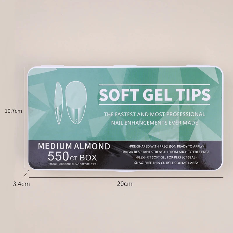 550pcs Soft Gel Nail Tips Set – Full Cover Matte Press-On Tips in Almond & Coffin Shapes