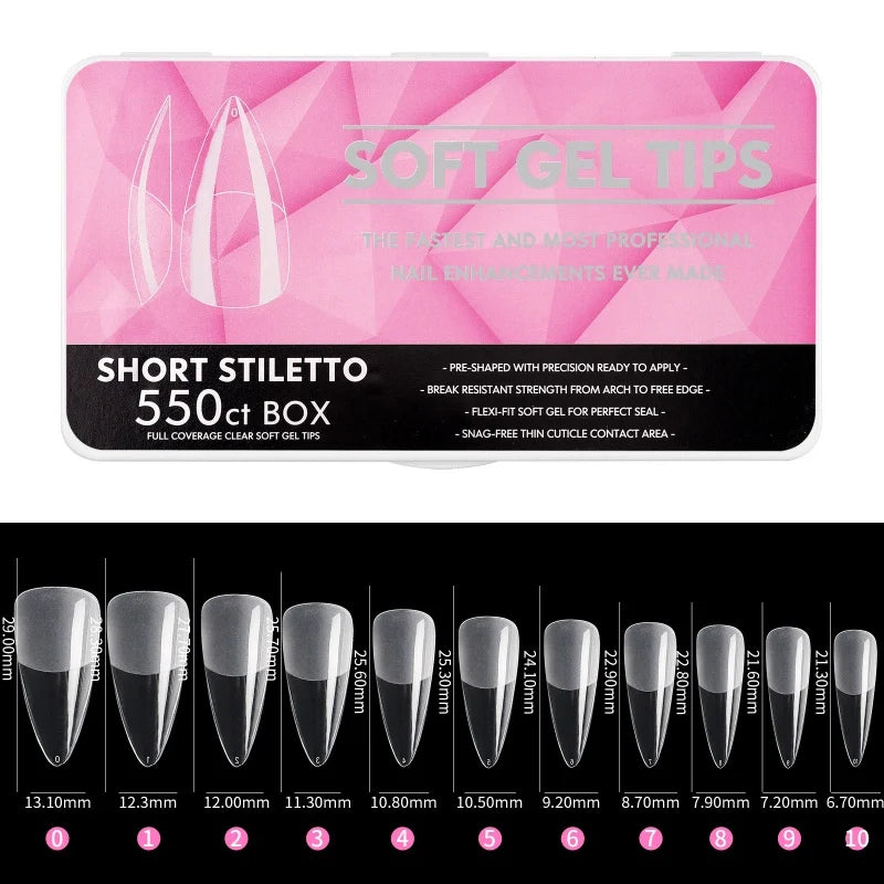 1 Box Clear Long False Nails – Almond & Coffin Soft Gel Tips for Extensions
