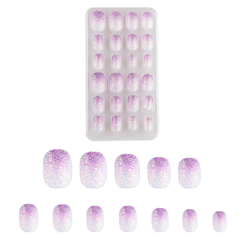 24Pcs Kids Press-On Nails – Glitter Bling Fake Nail Tips, DIY Manicure for Girls Aged 6+