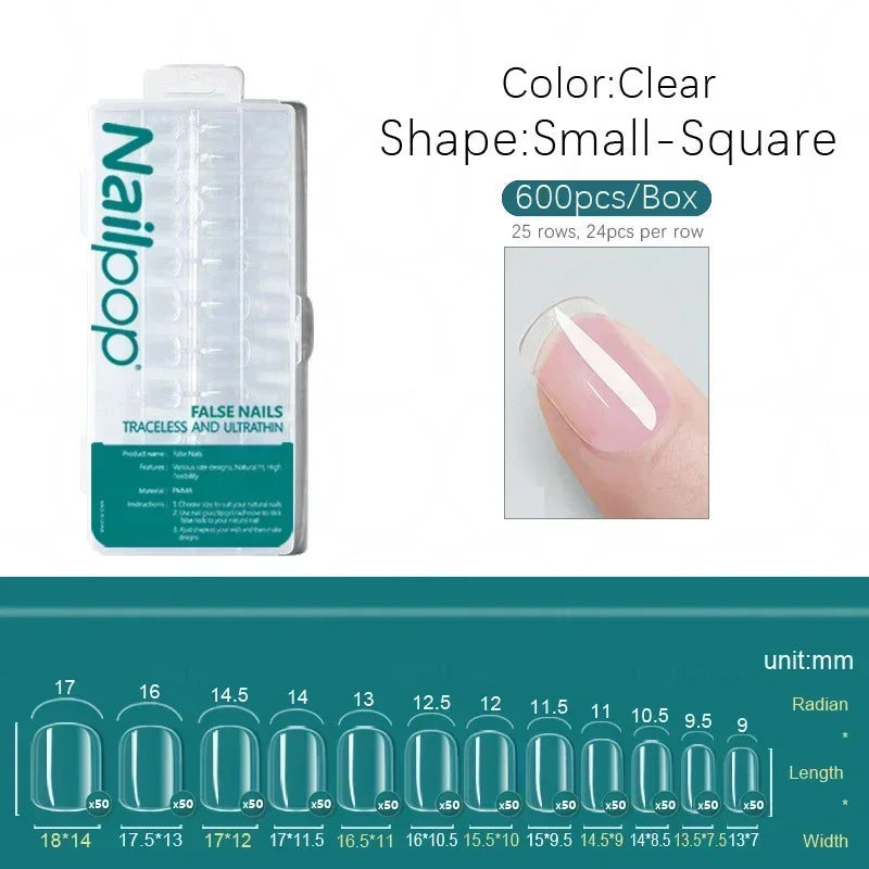 600PCS PRO Full Cover Fake Nail Tips – Clear, Matte & Semi-Matte Acrylic Nail Extensions
