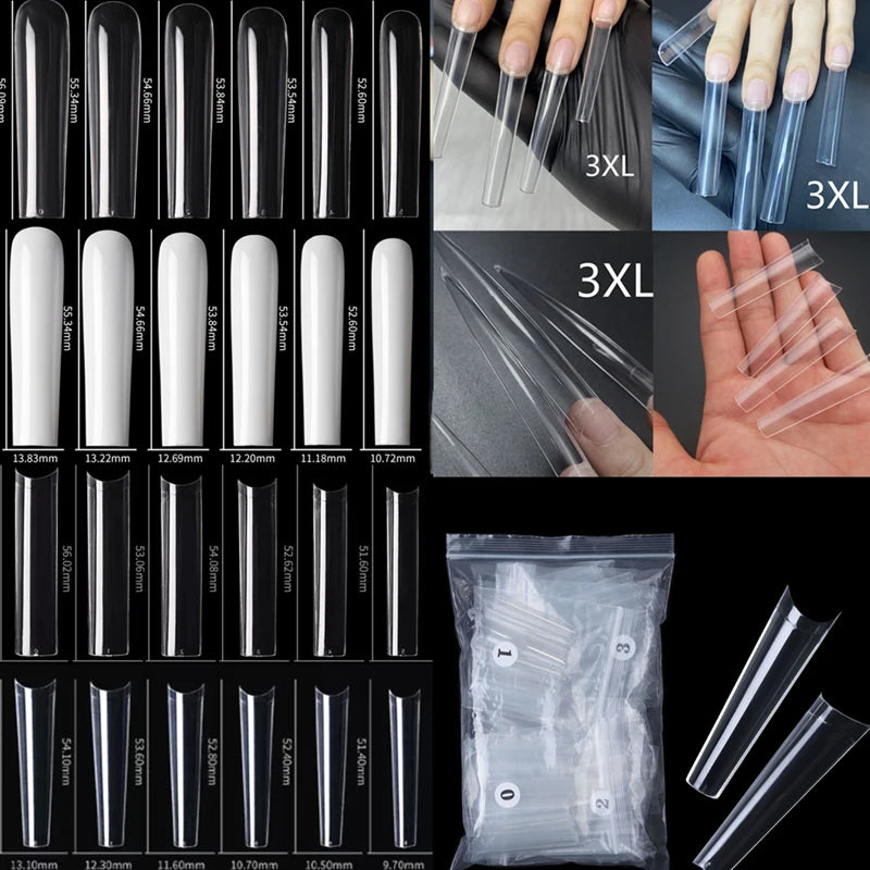 120PCS 3XL Extra Long Square Straight Nail Tips – Full Cover Clear Acrylic Press-On Nails
