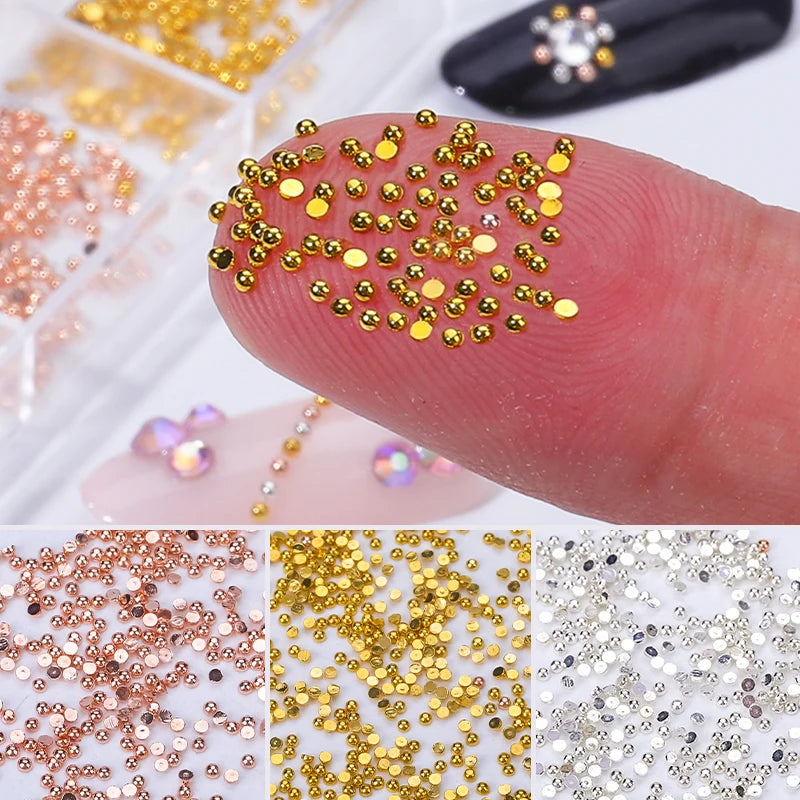3g Nail Art Mini Stainless Steel Metal Bead Grey Rose Gold Small Micro Caviar Nails Beads 3D Deco