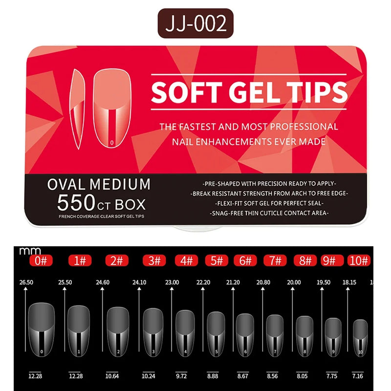 550pcs Soft Gel Nail Tips – Medium Short Almond & Coffin Full Cover Matte Extension for DIY Manicure
