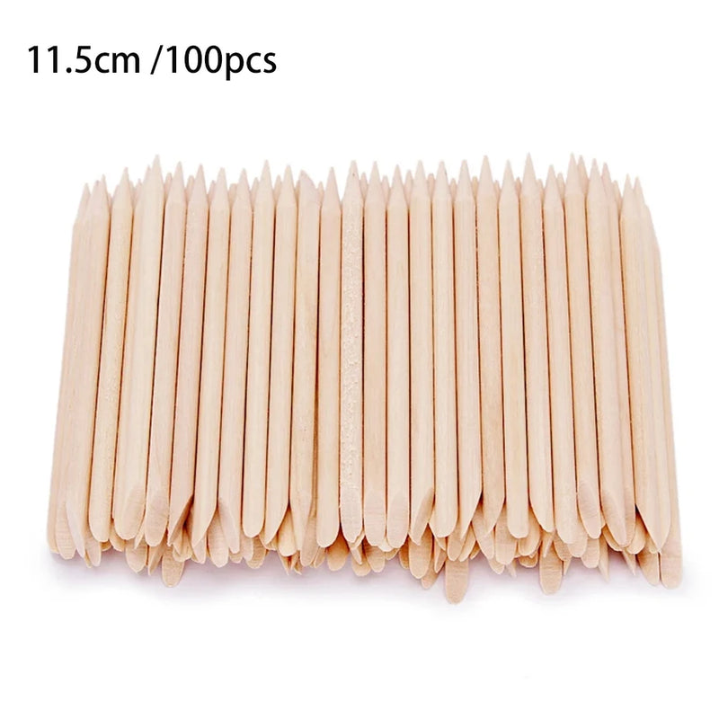 50/100pcs Orange Wood Cuticle Pushers – Dual-End Nail Art Sticks for Manicure & Pedicure Care