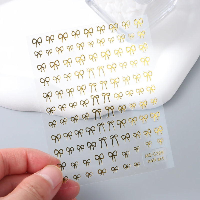 Mini Bowknot Nail Art Stickers – Self-Adhesive Lace Ribbon & Butterfly Decals, Black/White/Pink