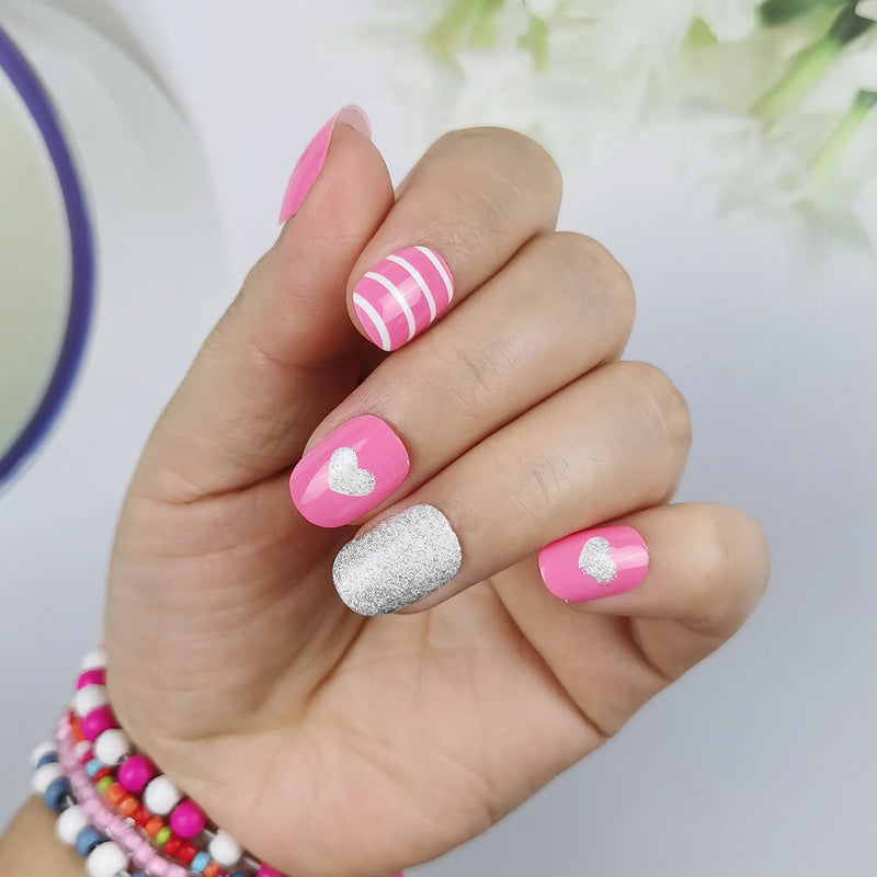24Pcs Kids Press-On Nails – Glitter Bling Fake Nail Tips, DIY Manicure for Girls Aged 6+