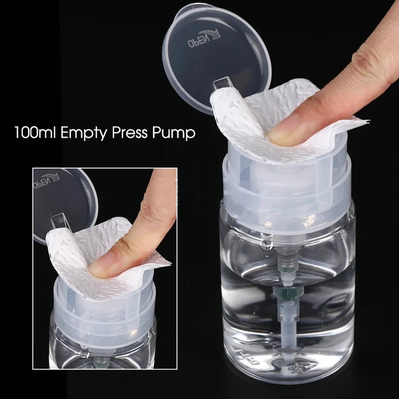 100ml Nail Polish Remover Bottle – Refillable Press Pump Dispenser for Manicure & Makeup Cleaning