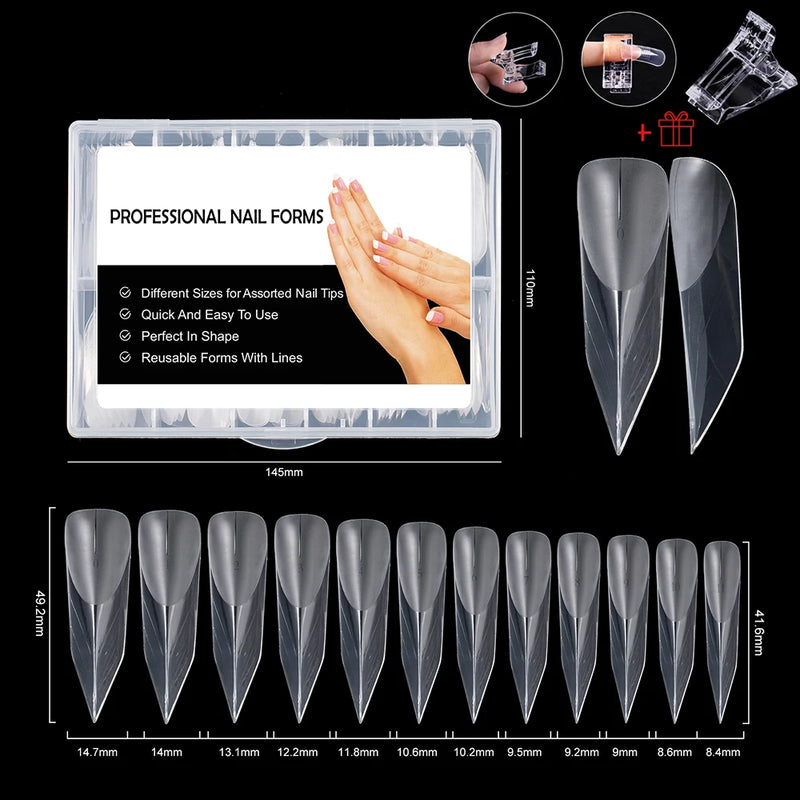 120PCS Clear Dual Forms for Poly Gel – Stiletto & Coffin Nail Extension Moulds