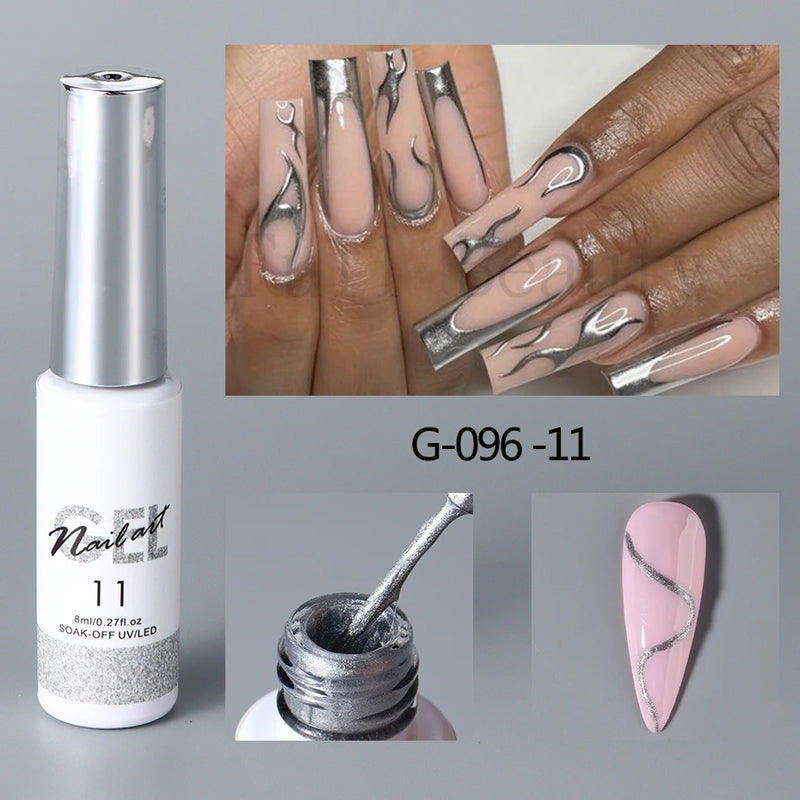 Champagne Gold & Silver Glitter Liner Gel – 5ml Super Bright French Line Nail Art Polish
