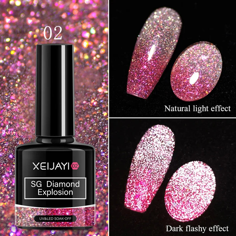 8ml Reflective Glitter Gel Nail Polish – Diamond Sparkling UV/LED Semi-Permanent Gel for Nail Art