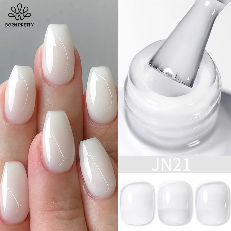 BORN PRETTY 10ml Milky White Jelly Nude Gel Nail Polish – White Translucent Soak Off Gel