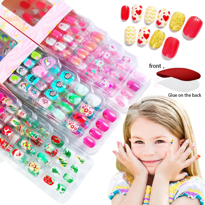 120Pcs Cartoon Children’s False Nail Set – Cute & Colourful Nail Tips with Jelly Glue