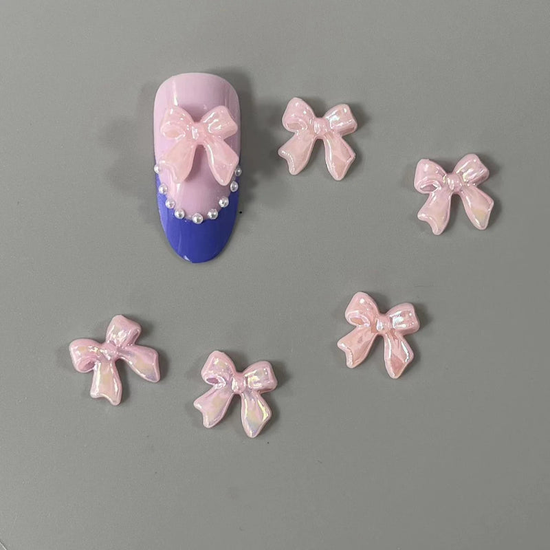 100PCS/Bag Bow Knot AB Colourful Resin Nail Art Decoration Accessories Charms 3D Kawaii 11*11MM