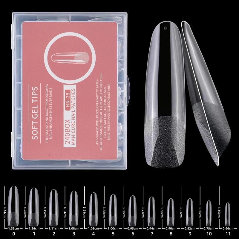 240PCS XXL Long Square Soft Gel Nail Tips – Full & Half Cover 2-in-1 Matte Fake Nails for Extensions