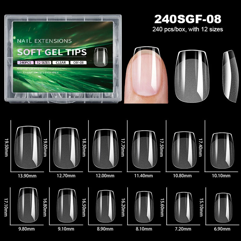 240pcs Luxury Soft Gel False Nail Tips – Semi-Matte Full Cover Artificial Extensions