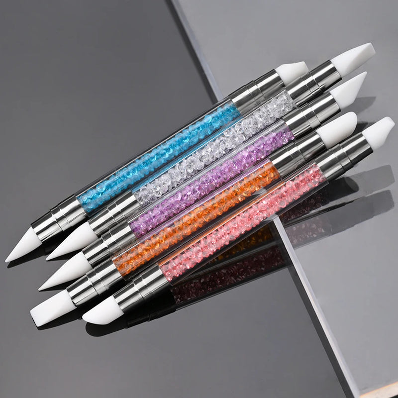 5Pcs Nail Art Sculpture Dotting Pen Set – Dual-Head Silicone Brush for Carving & Painting DIY Nails
