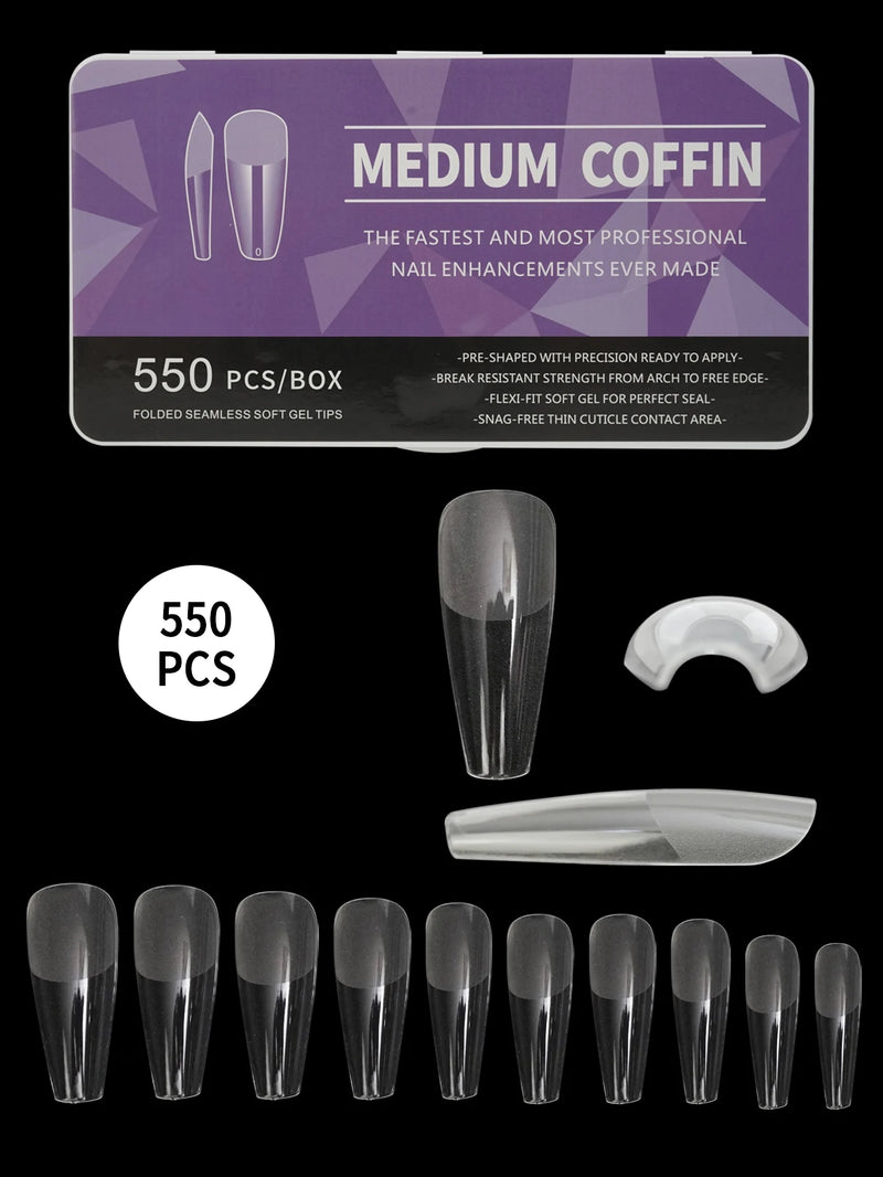 550pcs Soft Gel Coffin Nail Tips – Long Half-Matte Full Cover False Nails for DIY Acrylic Manicures