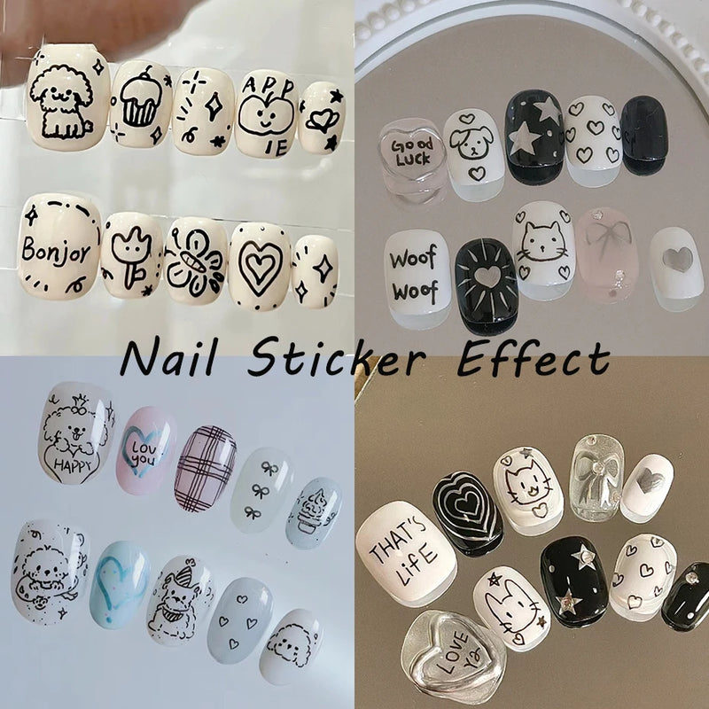 2pcs Cartoon Cat Holographic Nail Stickers – Childlike Heart & Star Designs in Silver Chrome