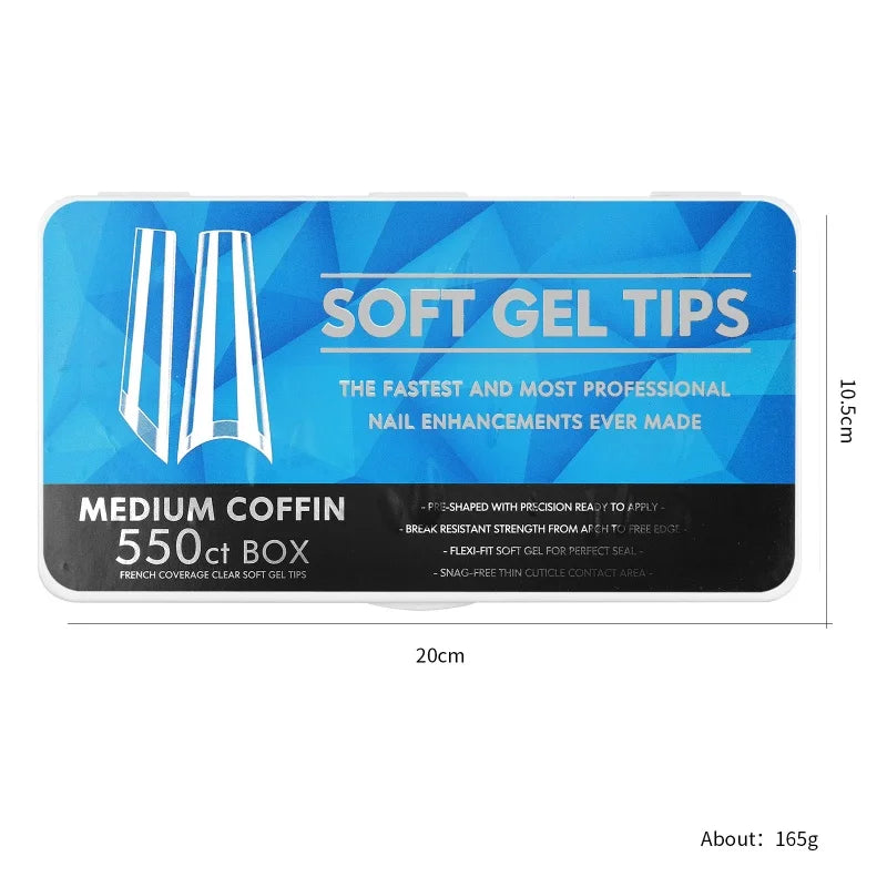1 Box Clear Long False Nails – Almond & Coffin Soft Gel Tips for Extensions